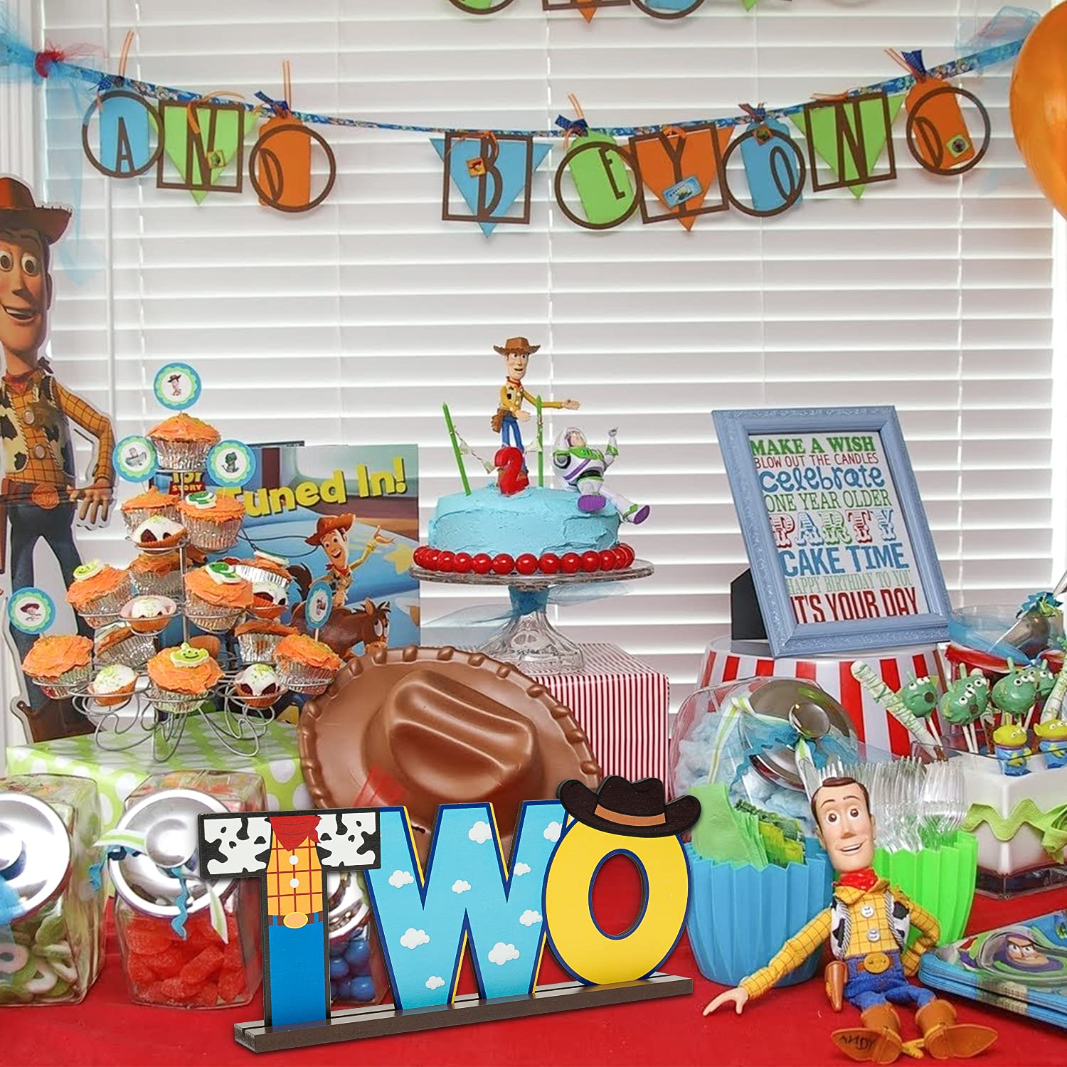 C1krint Toy Inspired Two Letter Sign Wooden Centerpiece, Cowboy 2nd Birthday Party Table Ornament Photo Props for Year Old Baby Boys Cartoon Theme