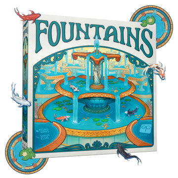 Fountains Board Game, Competitive Tile-Laying Strategy Game, Stunning Art Nouveau Aesthetic, 1-5 Players, Unique 3D Stacking & Drafting, Family