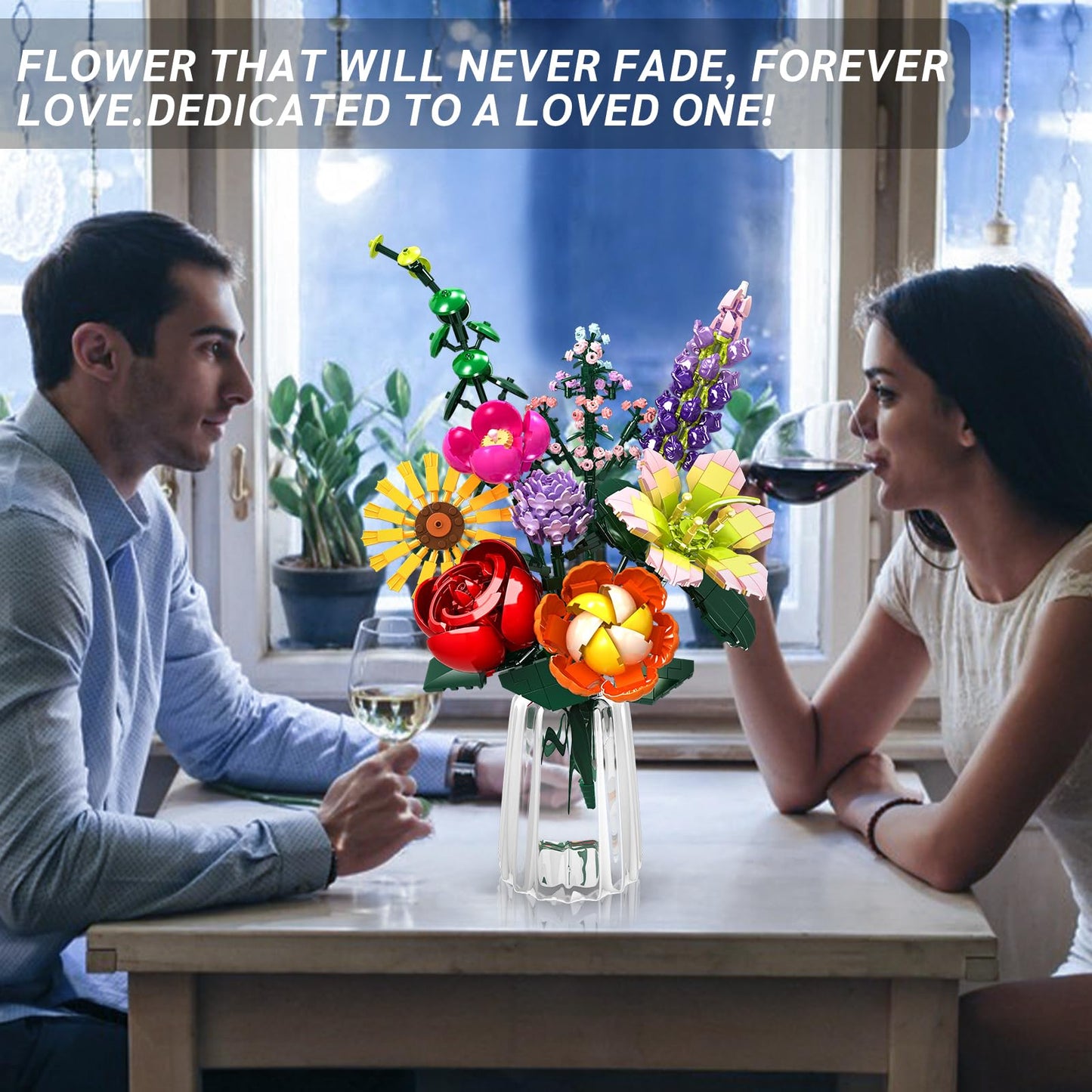 IKIDSUN Flowers Bouquet Building Sets, Artificial Flower Plants for Botanical Collection and Decorative Home, for Girls Women Adults Ages 6+, Birthday