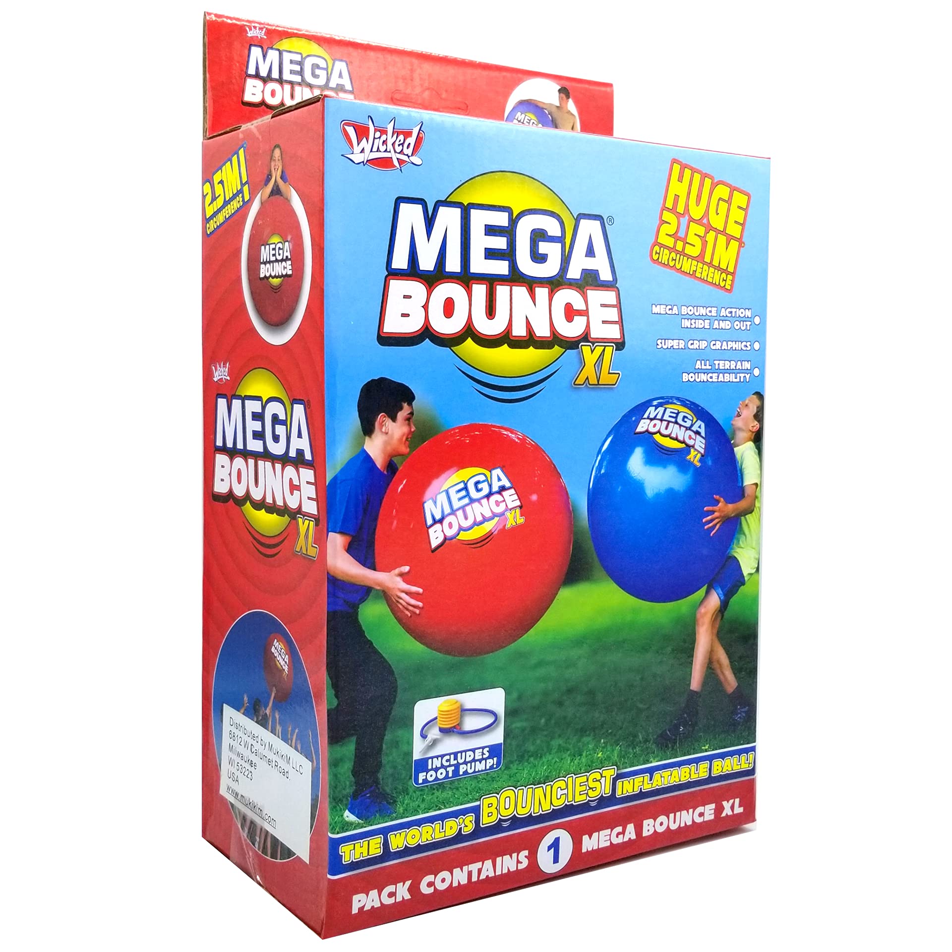 Wicked Mega Bounce XL - The World's Bounciest Inflatable Ball! Extra Large Bounce Ball for All Terrain Bounceability! Super Grip Graphics Outdoor