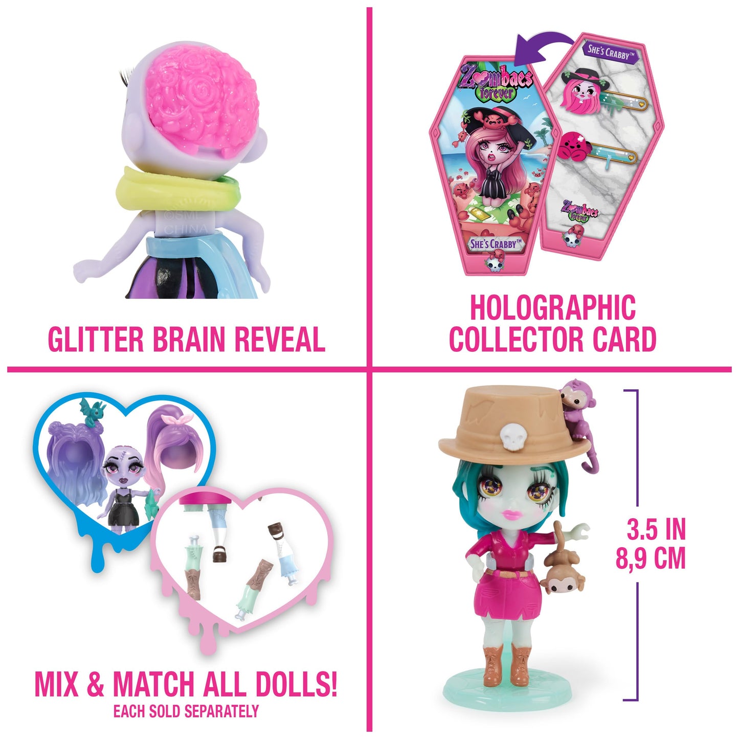Zombaes Forever, Wild Vibes, Surprise Collectible Zombie Figure, Doll Accessories & Toy Coffin (Styles May Vary), 3.5-inch, Kids Toys for Girls