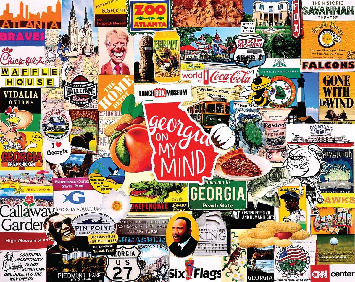 White Mountain 1000 Piece Jigsaw Puzzle Peach State Collage, I Love Georgia