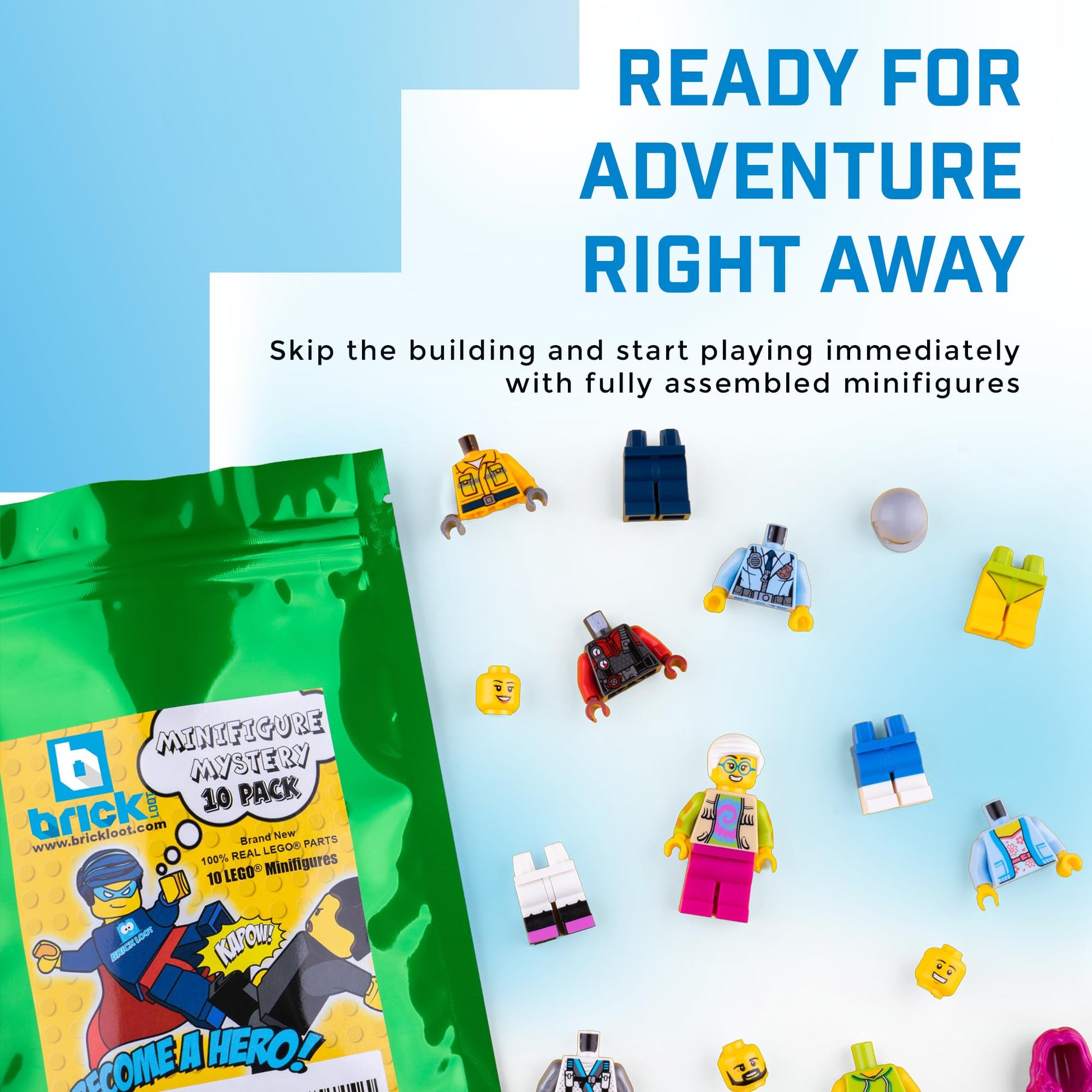 Brick Loot Minifigures Pack of 10, Random Minifigure Pack, Set of Authentic Minifigs, Unique Brick Characters with Accessories, Compatible Toy