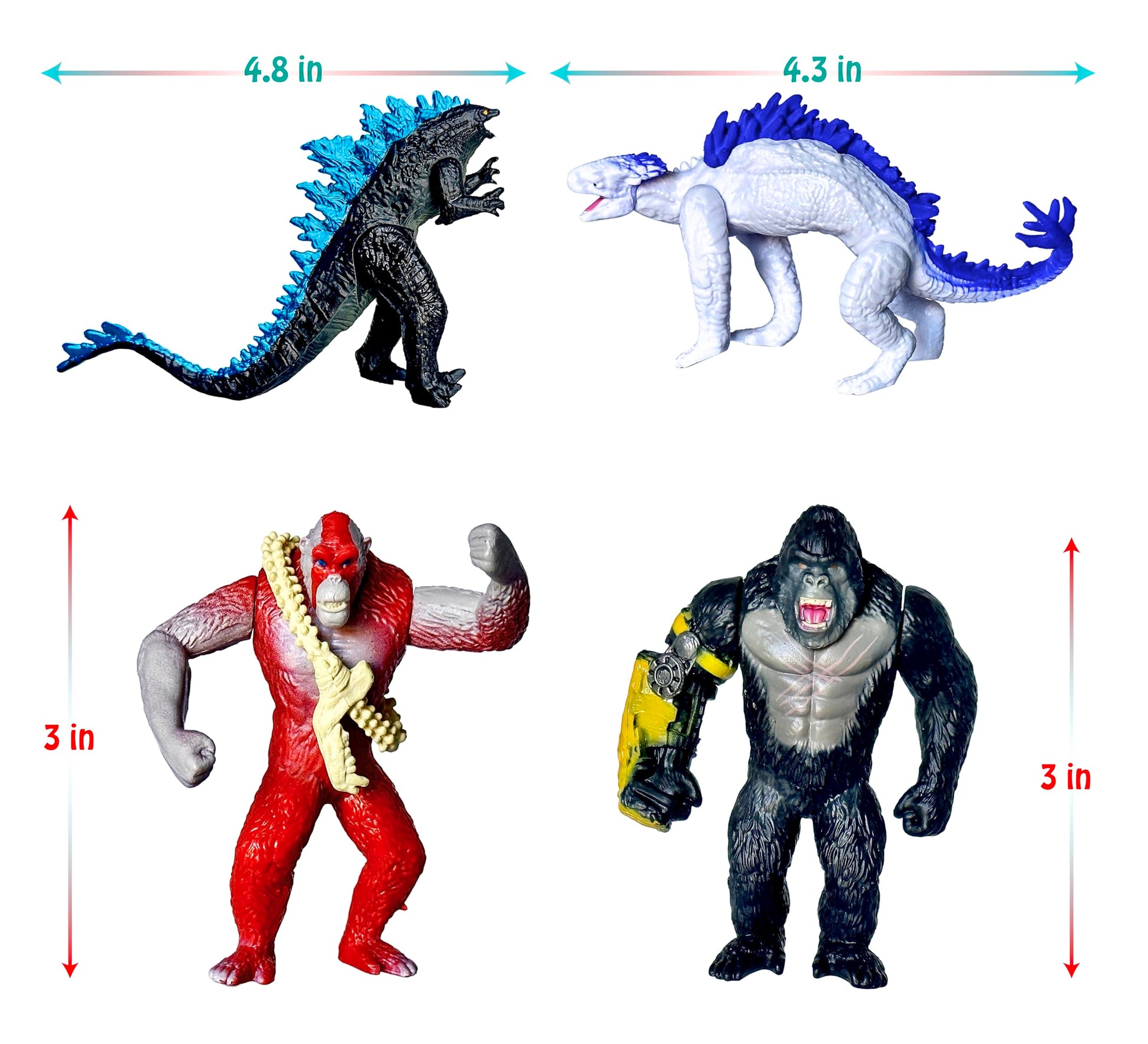 TwCare Set of 6 Monster x Kong: The New Empire, Dinosaur Dragon Toys Action Figures, Evolved Basic Exquisite Battle Roar B.E.A.S.T. Glove Shimo Frost