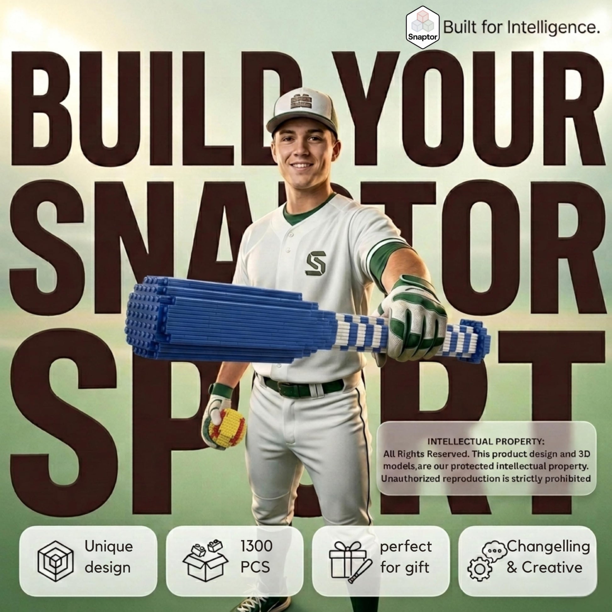 Softball 3D Building Block Set - Ball and bat- Educational Toy - Perfect for Ages 14 15 16 Years and Above - Challenging, Creative Fun