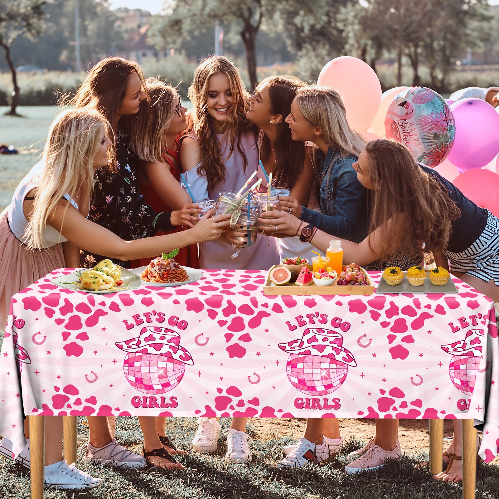 Let's Go Girls Tablecloths, 3 Pcs Cowgirl Birthday Supplies Rectangle Table Covers, Disposable Disco Cowgirl Tablecloth for Bachelorette Party