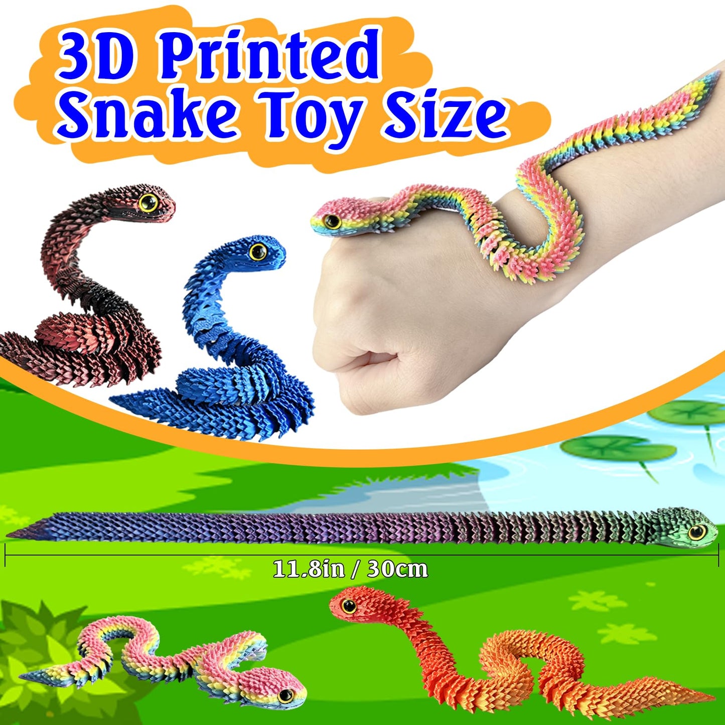 3D Printed Animals Snake Sensory Fidget Toys 12pcs,3D Printed Toys Figurines Set Birthday Gifts Party Favors for Kids Boys Girls ADHD Stress