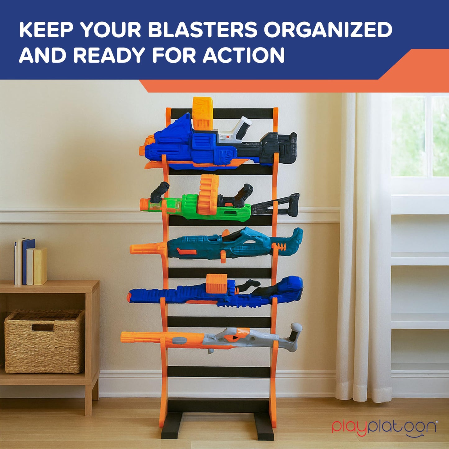 Play Platoon Storage Rack for Nerf Gun - 6-Gun Storage Organizer, 48x18