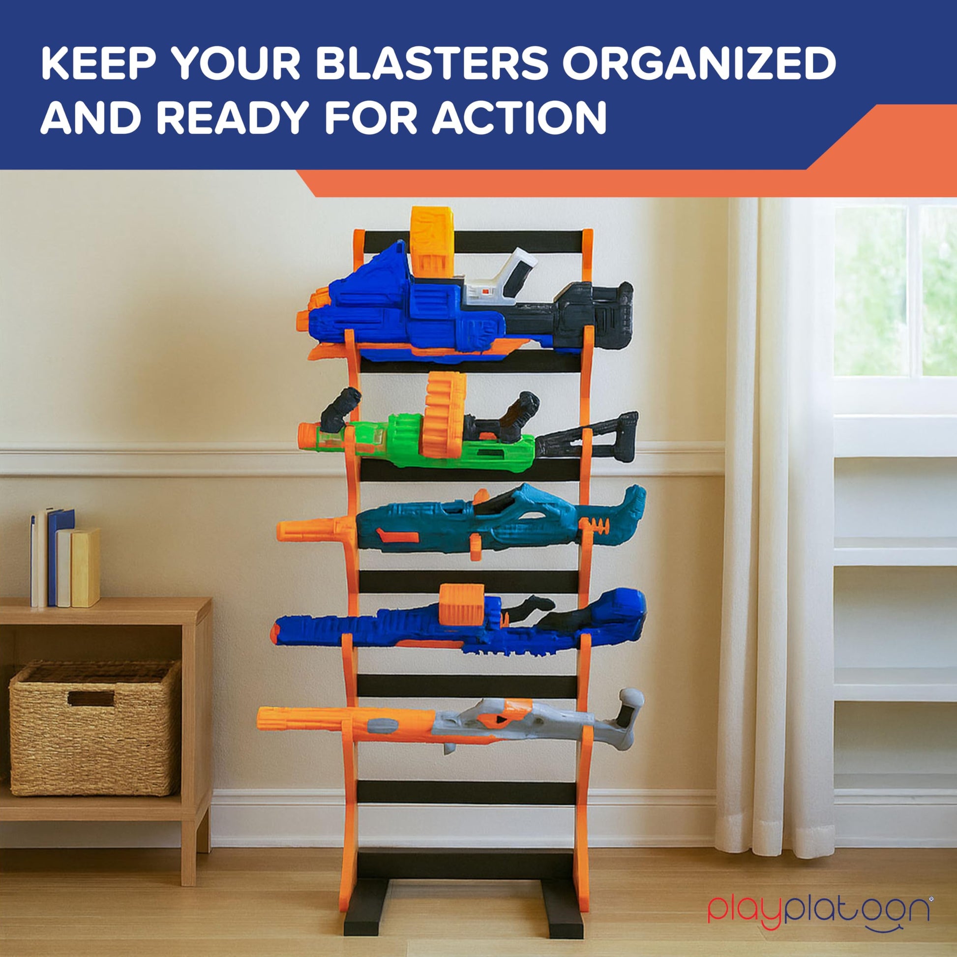 Play Platoon Storage Rack for Nerf Gun - 6-Gun Storage Organizer, 48x18