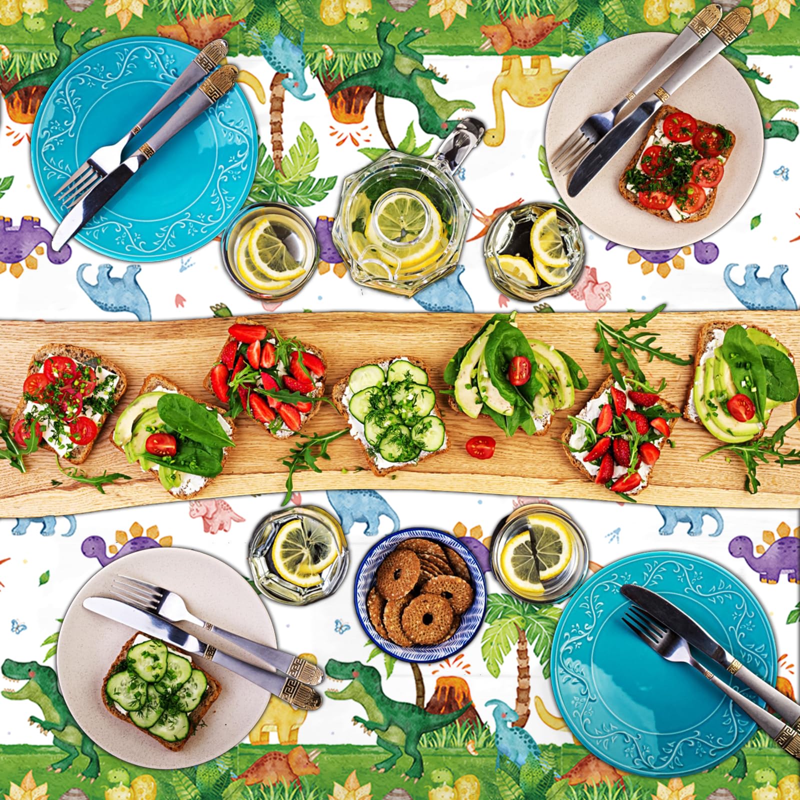 SpinLaLa 3-Piece 54 x 108 Inch Dinosaur Theme Plastic Tablecloth - Disposable Rectangle Table Cover for Dining, Picnic, Birthday, Baby Shower, Dino