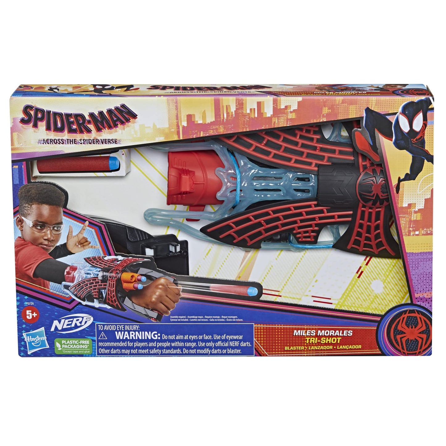 Marvel Spider-Man: Across The Spider-Verse Miles Morales Tri-Shot NERF Blaster, with 3 Darts, Spider-Man Toys, Super Hero Toys for 5 Year Old Boys
