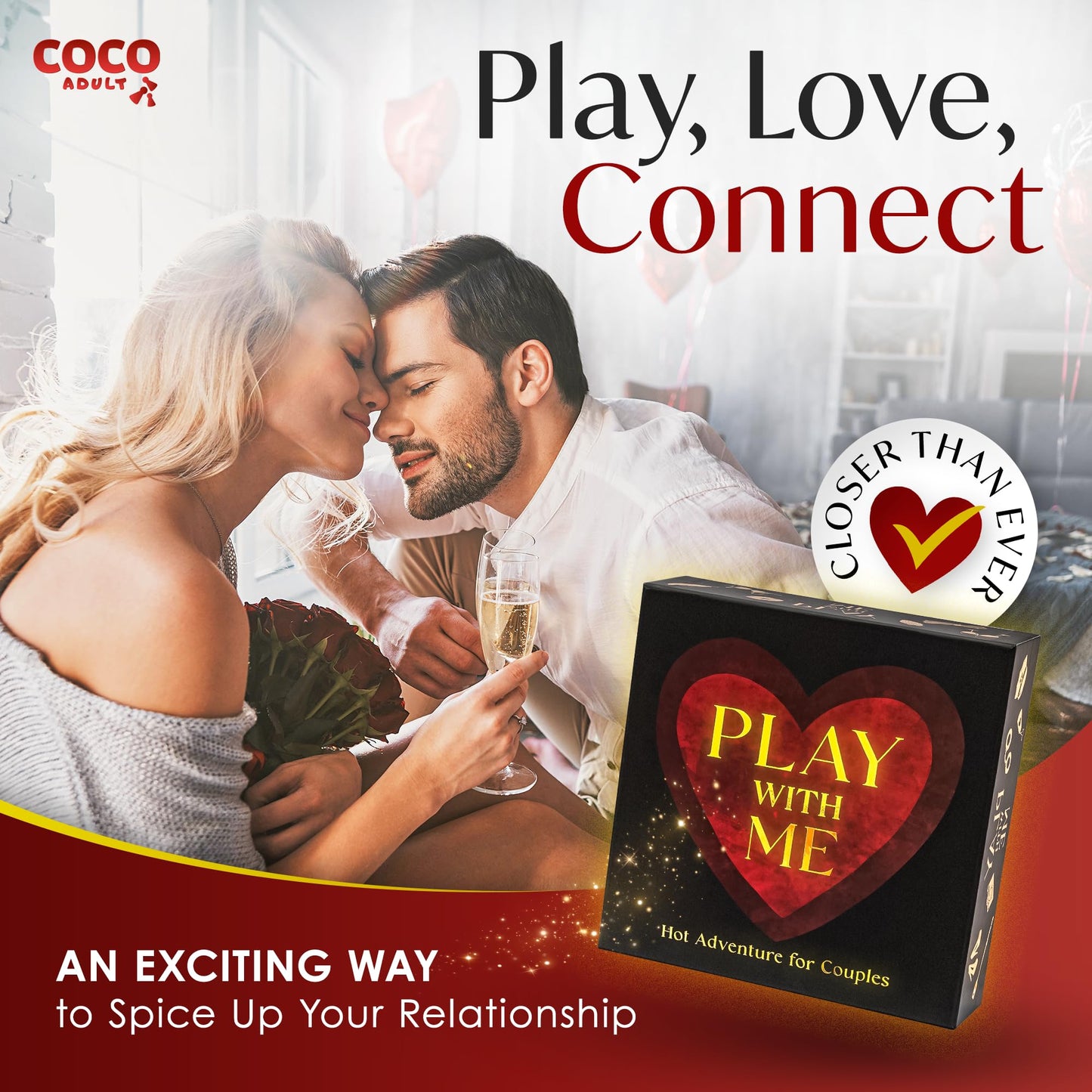 COCO ADULT Romantic Couples Board Game - 300 Spicy Date Night Dares & Conversation Cards | Fun 2 Player Game for Couples & Gaming Cards for Married