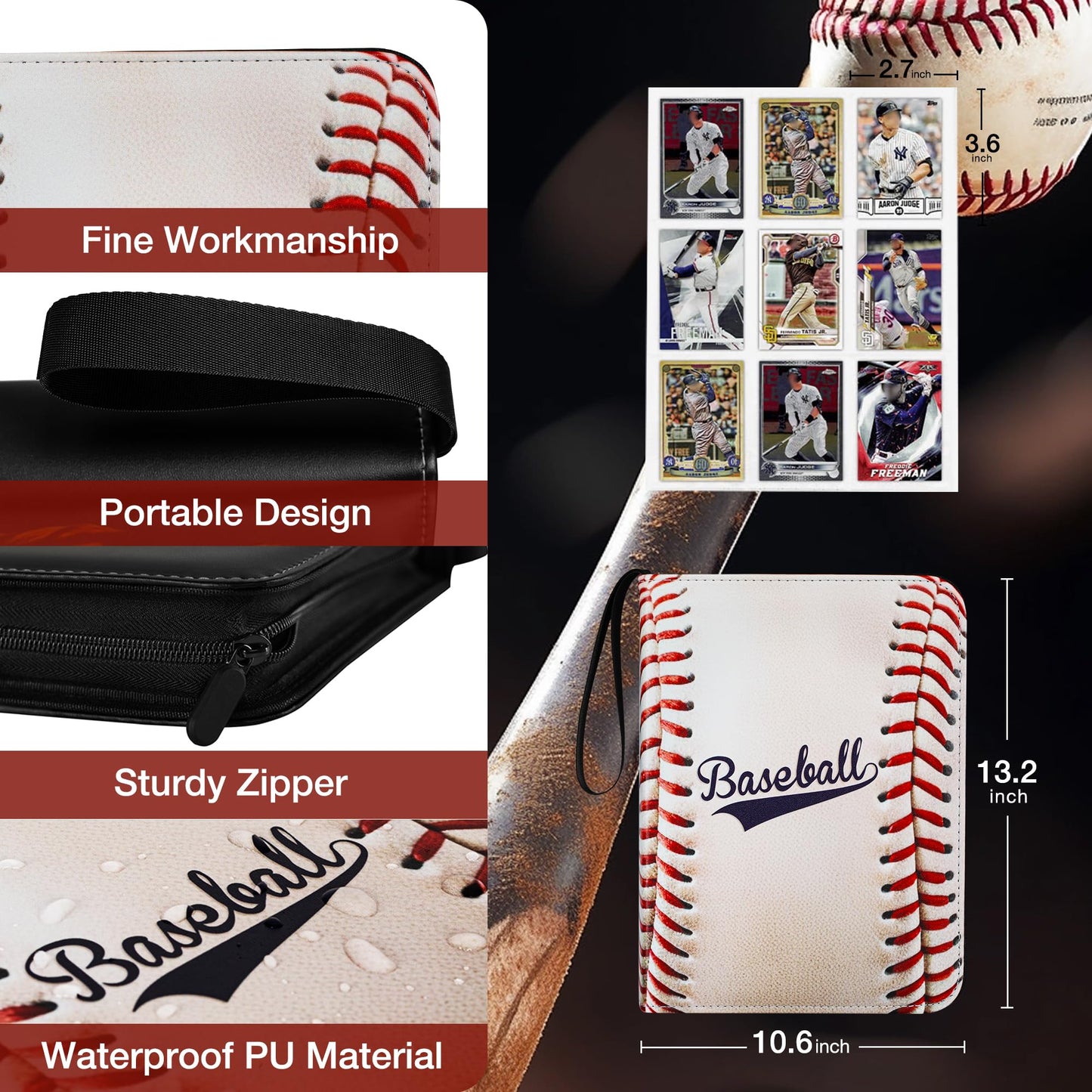 RONMONG Baseball Card Binder,2025-2026 Sports Trading Card with Sleeves Holder Album,990 Pockets Baseball Card Holder Sheets Display Storage