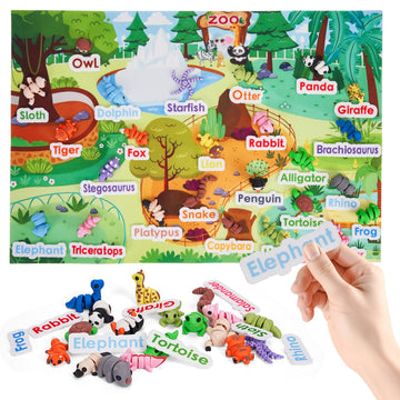 SHUWND MINI 3D Printed Zoo Animals Felt Story Board Set, 25Pcs Jungle Animals Toys, Thicker Flannel Board, Preschool Learning Toy, Interactive