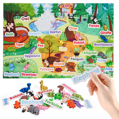 SHUWND MINI 3D Printed Zoo Animals Felt Story Board Set, 25Pcs Jungle Animals Toys, Thicker Flannel Board, Preschool Learning Toy, Interactive