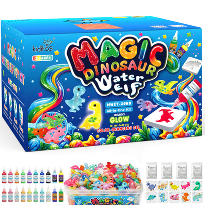 Kiditos Dinosaur Magic Water Elf Toy Kit-Squishies for Kids, 20 Gels & 10 Molds, Magic Gel Water Pets Sensory Toy, Fun DIY Craft Kit, Party Favors