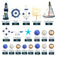 Nautical Cake Topper Ship Lighthouse Blue White Ball Cake Toppers Seagulls Anchor Rudder Cake Decorations for Nautical Theme Birthday (Style 01)
