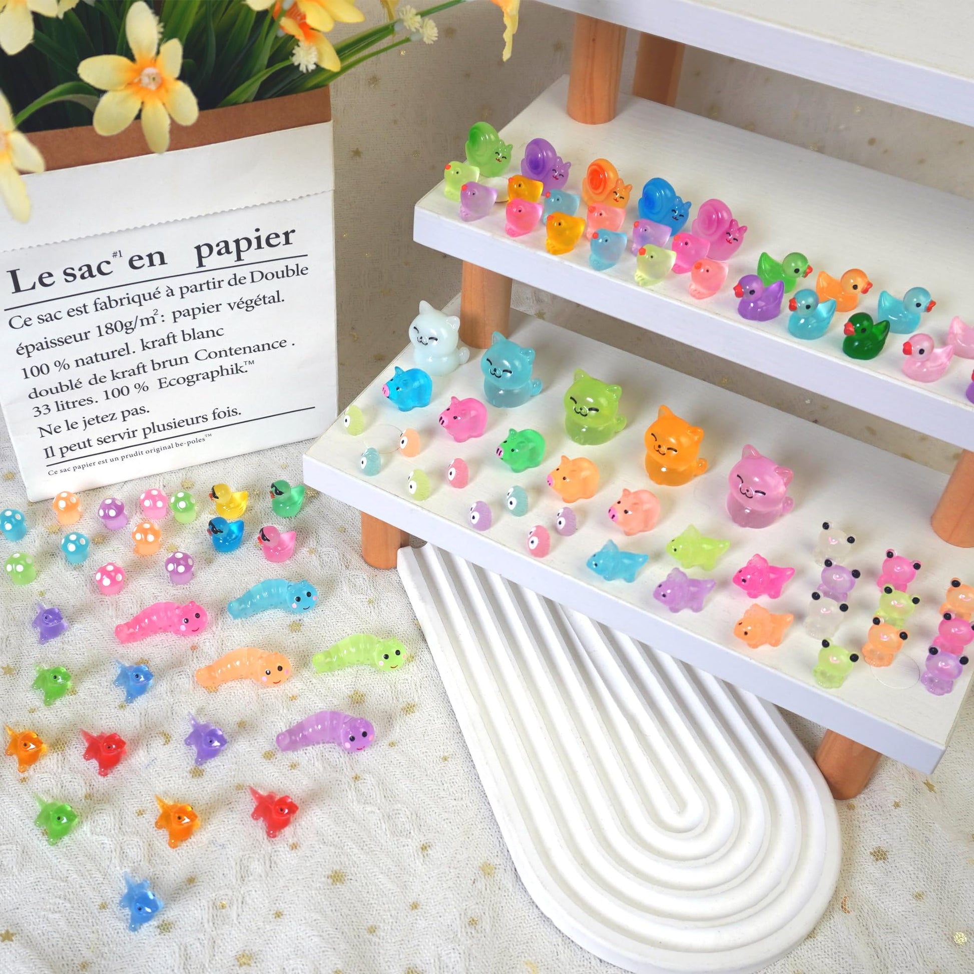 Tazimi 90 PCS Mini Resin Animal Figurines Glow in The Dark Miniature Figurines Aquarium Ornaments Charms for Garden Dollhouse Aquarium Home Birthday