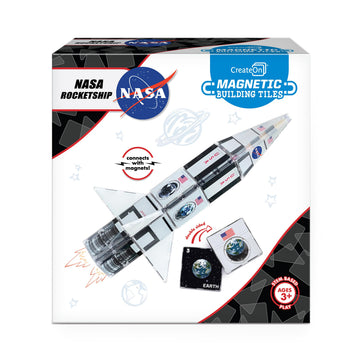 CreateOn NASA Rocketship Magnetic Tile Set, Building Set for Kids, Magnetic Building Toys for Kids, STEM Toys for Boys and Girls Ages 3 and Up