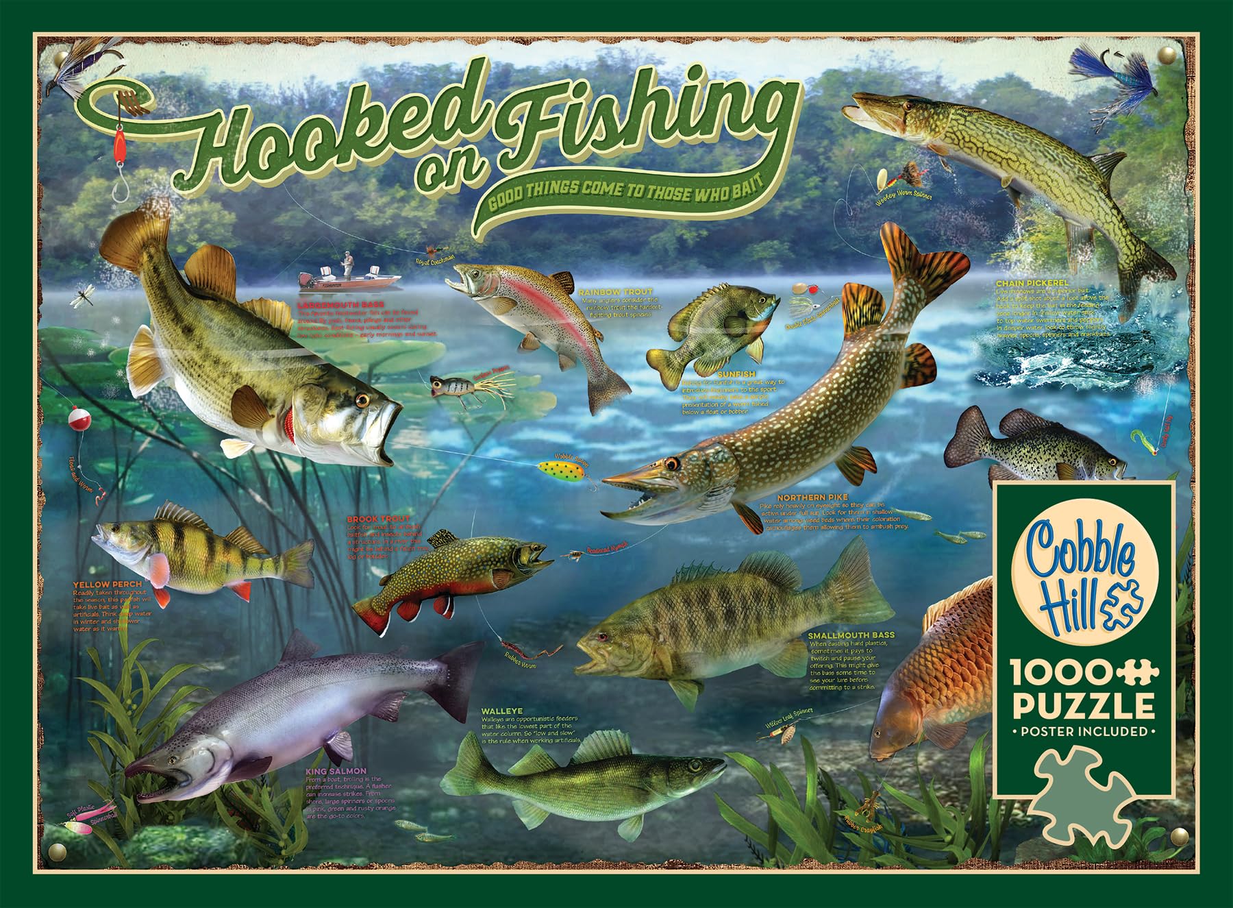 Cobble Hill 1000 Piece Puzzle - Hooked on Fishing - Sample Poster Included
