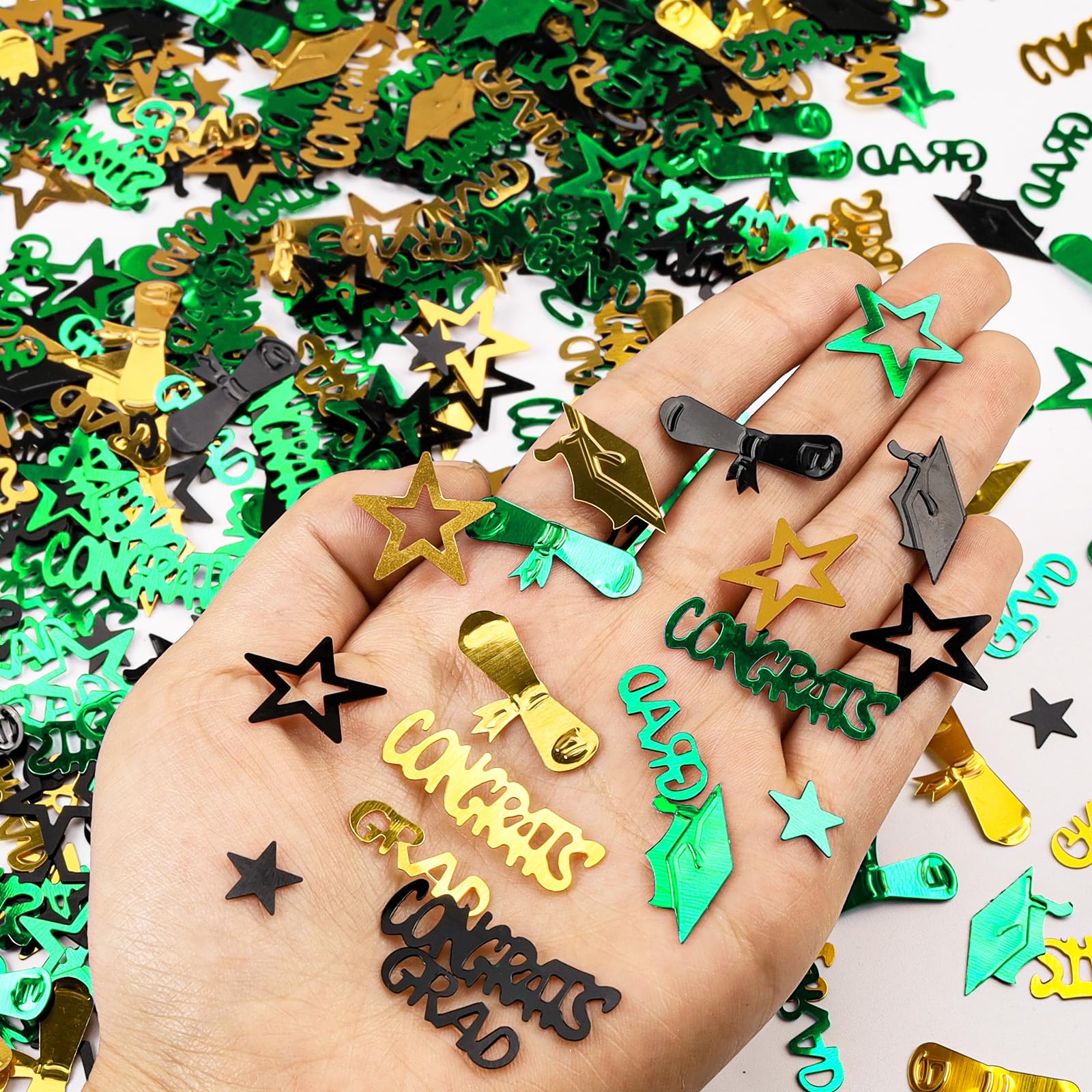 Green Gold and Black Graduation Confetti 2026, 1000 Pcs Congrats Grad Confetti Class of 2026 Party Table Centerpiece for 2026 Graduation Party