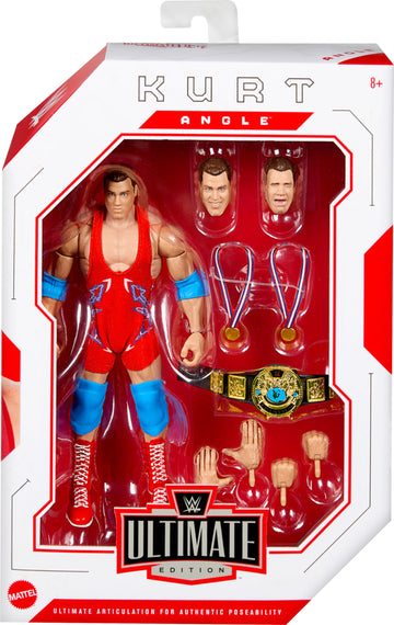 Mattel WWE Ultimate Edition Action Figure & Accessories, 6-inch Kurt Angle Collectible Set, Swappable Heads & Hands, Entrance Gear & 30 Articulation