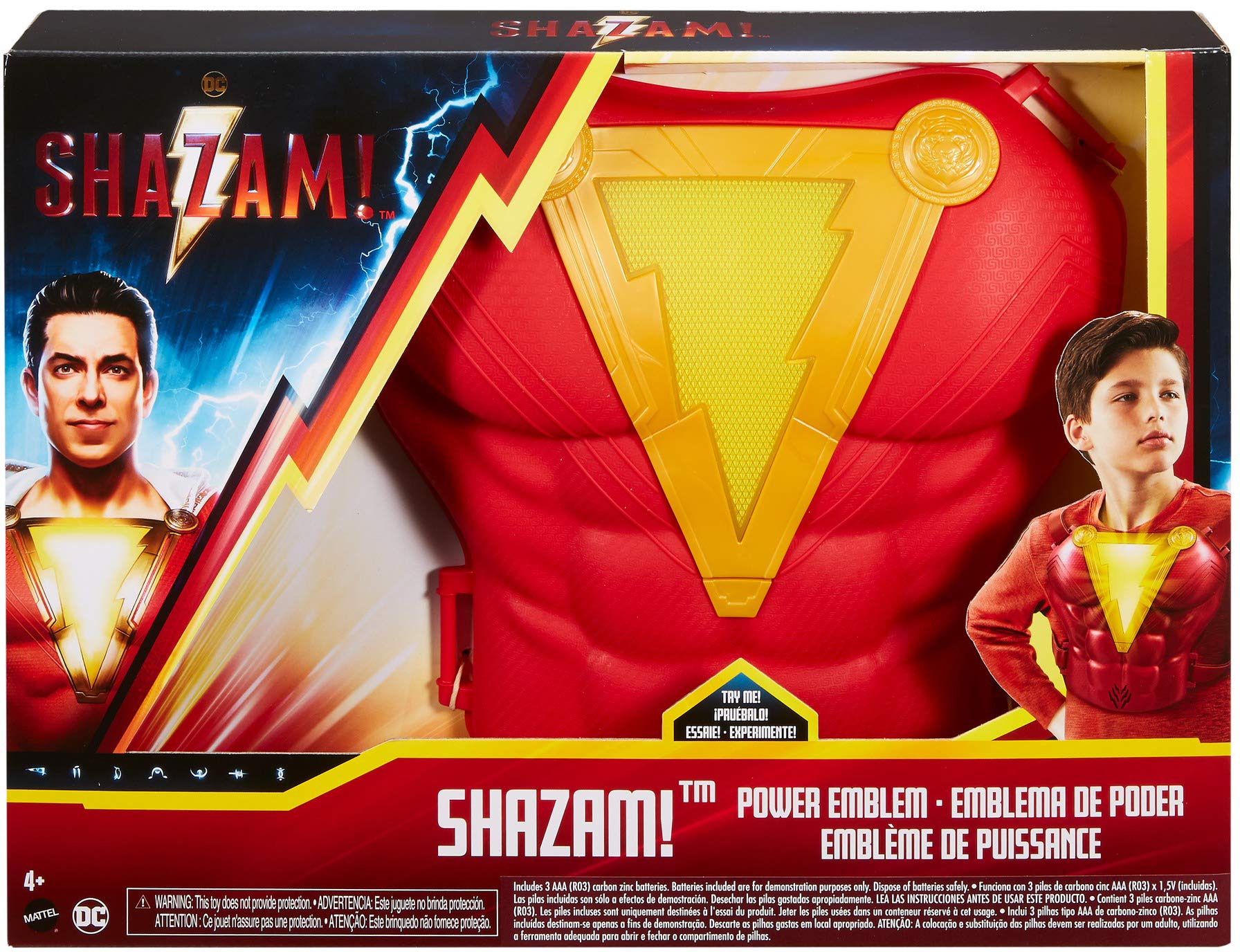 Mattel DC Comics Shazam Light up Chest Piece with Battle Sounds, Kids' Super Hero Costume and Role Play, Ages 4 and up