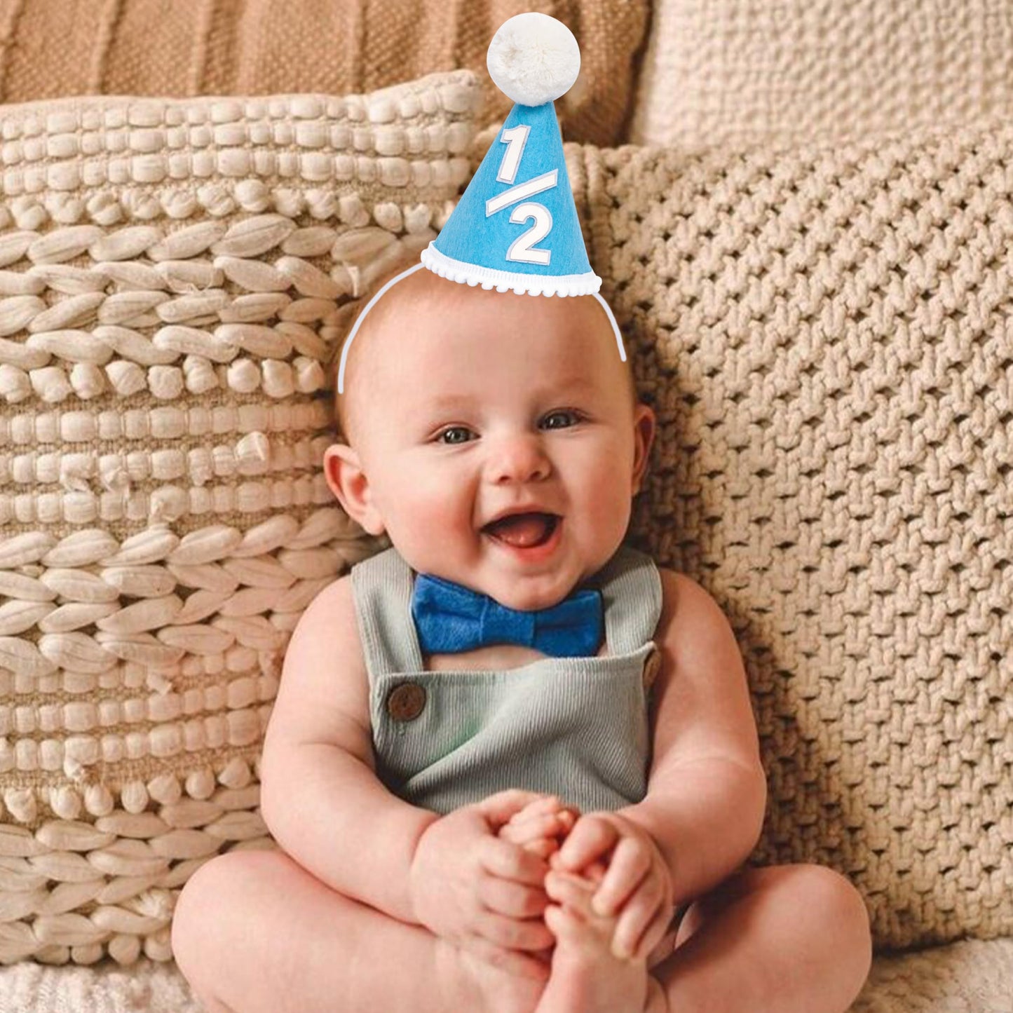 GIOGUK Half Birthday Hat - Baby 1/2 Birthday Party Taper Hat, Half Way To One Party Decoration Supplies Crown, Baby 6 Month Photo Prop Milestone