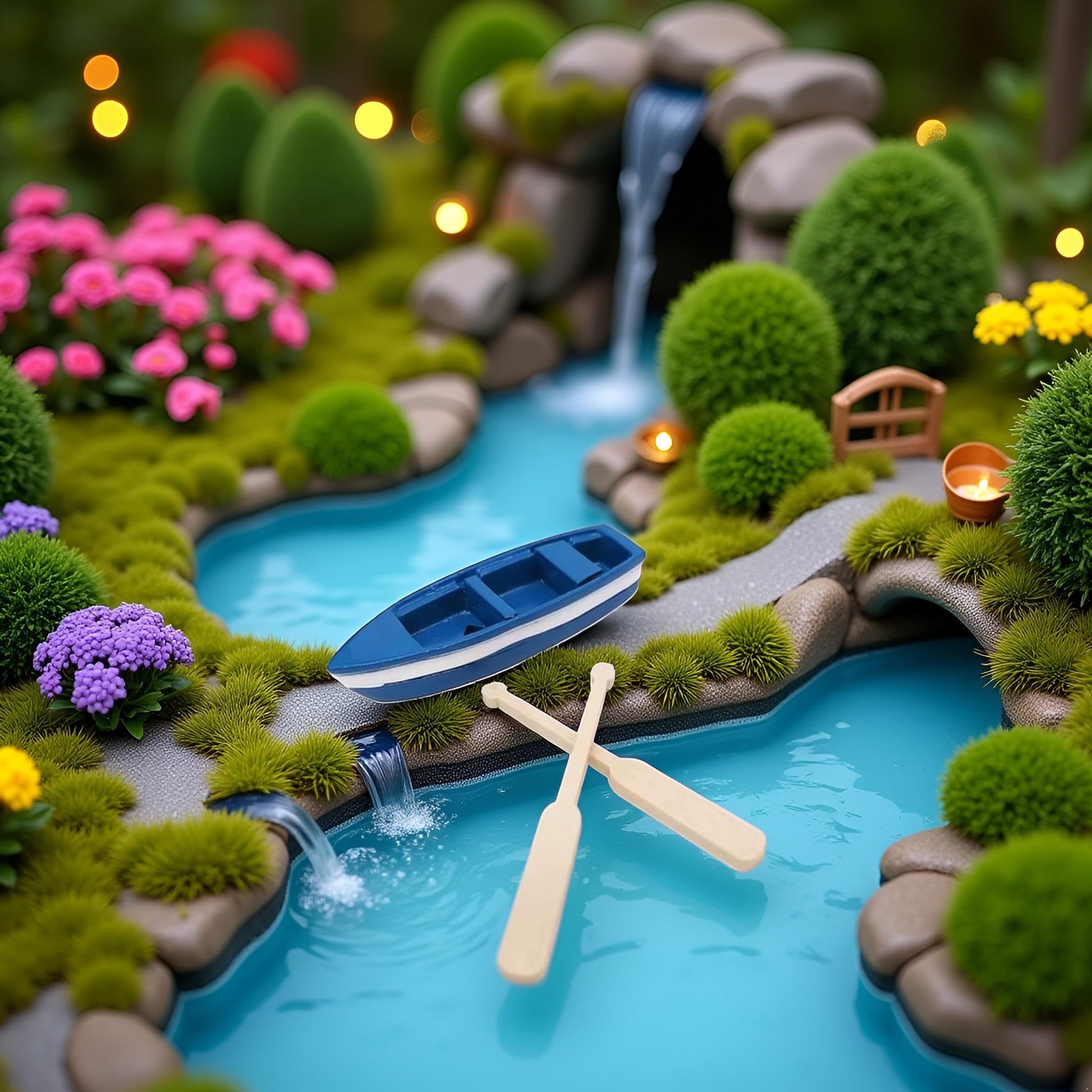 Mini Rowboat Mini Tiny Wooden Boat with Oars for Fairy Garden Kits for DIY Fairy Garden Dollhouse Decoration, Canoe Model Figurines Miniature