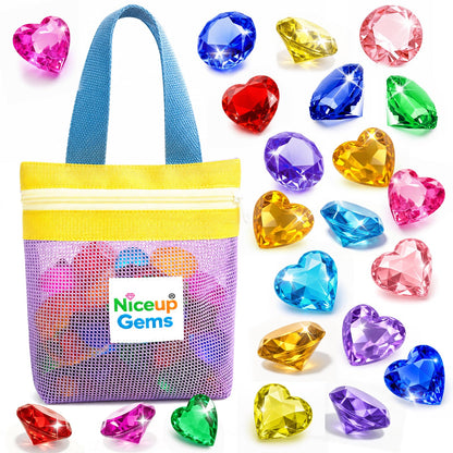 Niceup 28pc Diving Gems Pool Toys, 40mm Acrylic Diamonds and Hearts