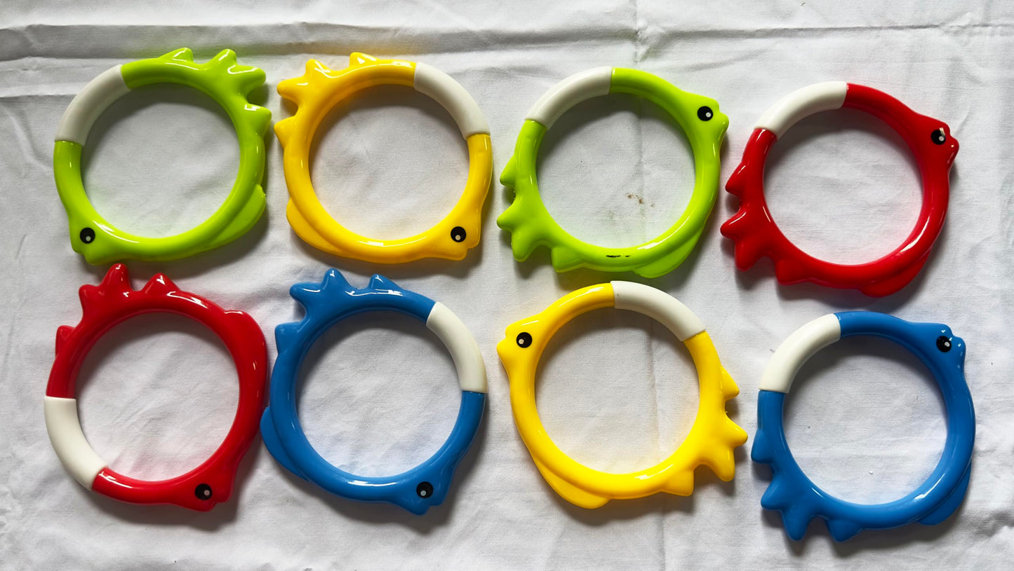 Carykon 8 Pieces of 4 Colors Diving Fish Ring Swimming Pool Toy Diving Retrieve Diving Training Practice Sea Fish Ring Throwing Game