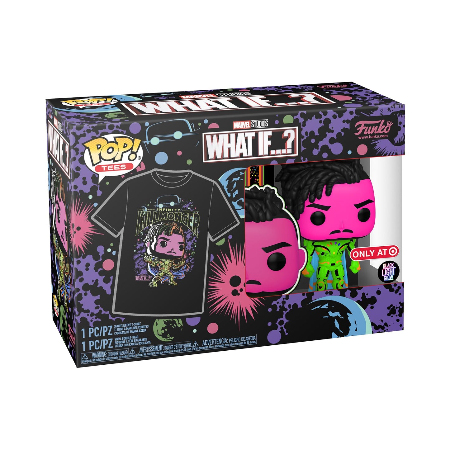Funko Pop! & Tee: What If - Killmonger - Large - (L) - Anything Goes - T-Shirt - Clothes with Collectable Vinyl Figure - Gift Idea - Toys and Short