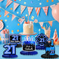 Happy 21st Birthday Honeycomb Centerpieces 9Pcs Stylish Sophisticated Blue Neon Theme Table Decor for Boys Girls Birthday Party Celebration Favors