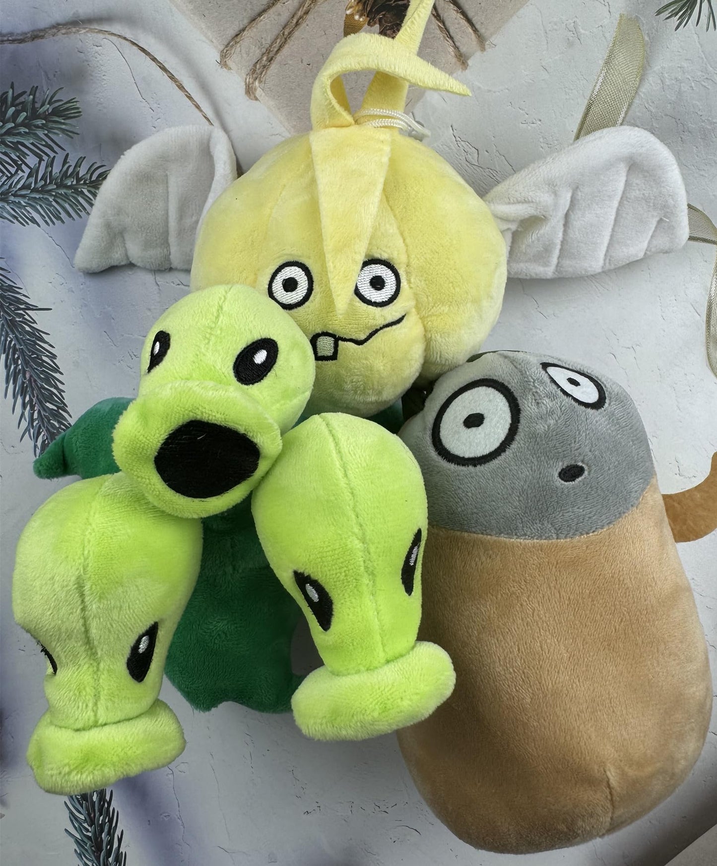 JHESAO 3 PCS Plants and Zombies Threepeater Plush Zombies Plants Sets Toys, Imitator PVZ Plush 1 2 Stuffed Soft Garlic Doll for Children Fans, Great