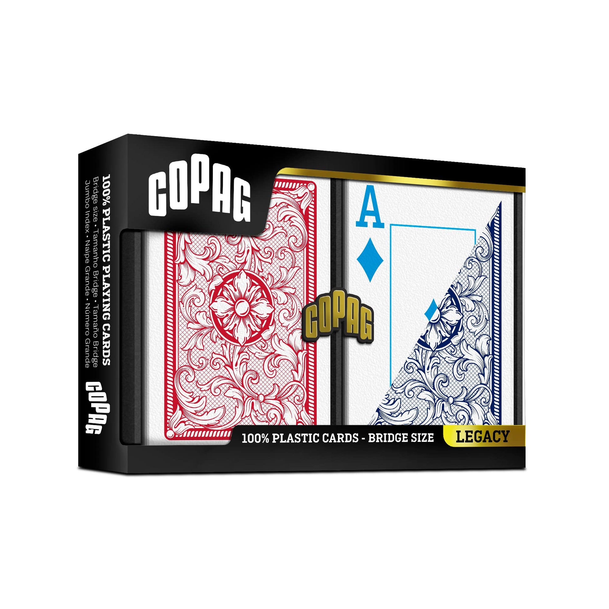 Copag 4-Color Legacy Design 100% Plastic Playing Cards, Bridge Size (Narrow) Jumbo Index Red/Blue Double Deck Set…