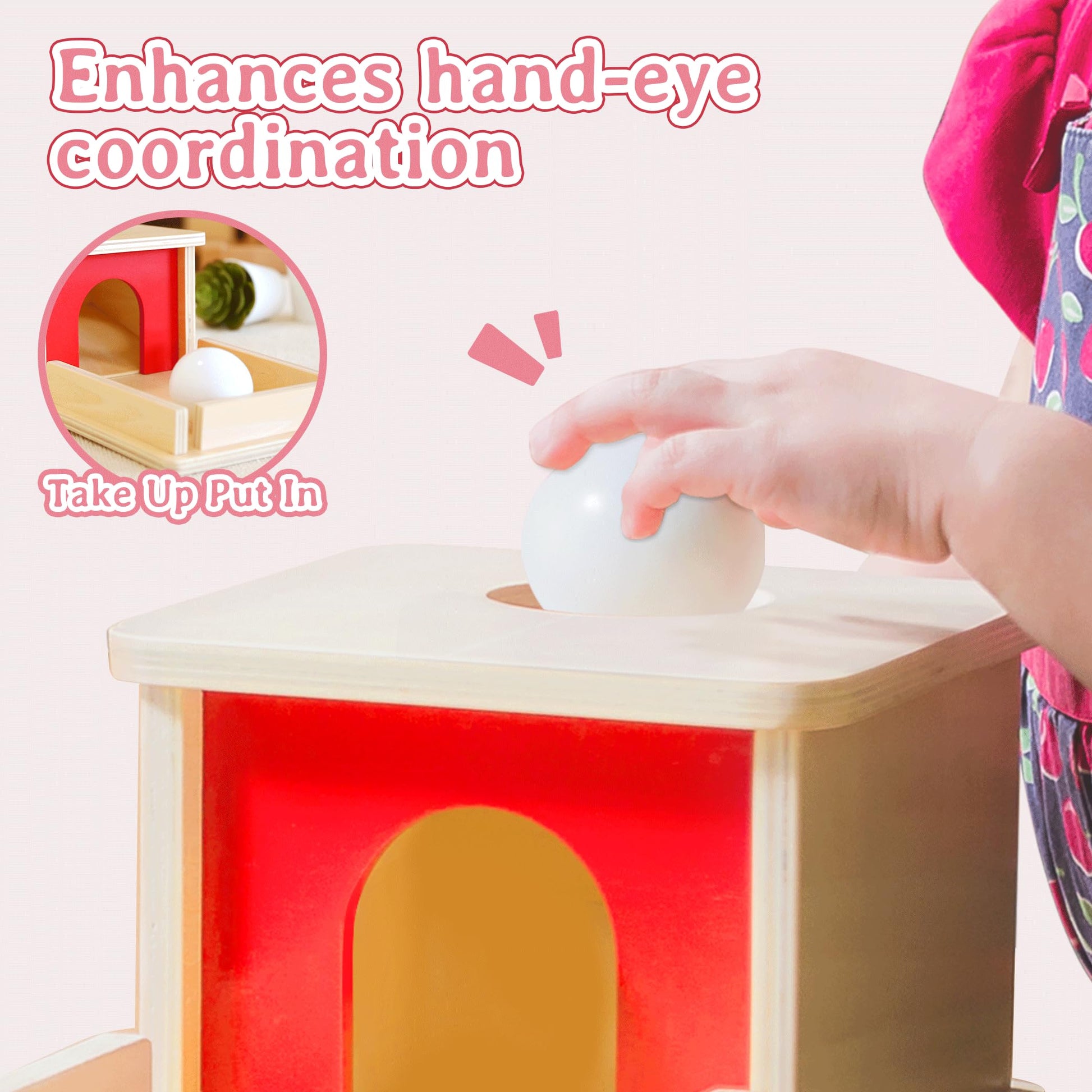Montessori Wooden Object Permanence Box Toys for Babies, Ball Drop Toy with Tray for 18+ Months Kids, Fine Motor Toys for 2 3 Years Old, Sensory Toy