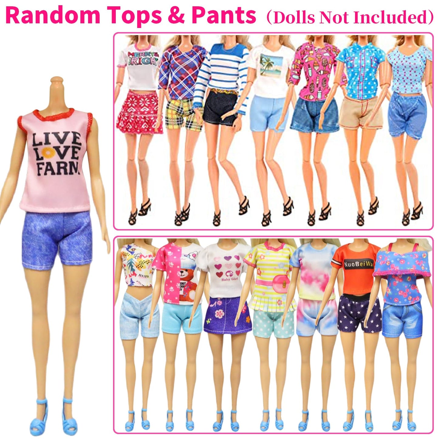 Ecore Fun 39 Pcs Doll Clothes and Accessories 3 Fashion Dresses 10 Slip Dresses 3 Tops 3 Pants 10 Necklaces 10 Shoes Fashion Casual Outfits Perfect