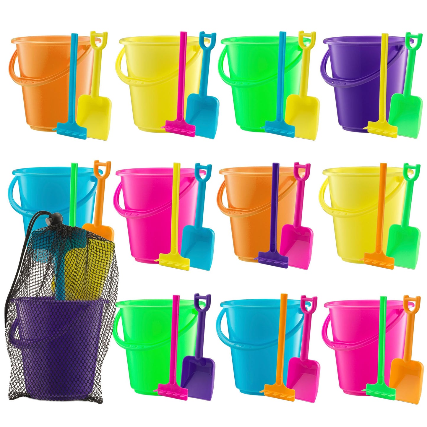 Mini Beach Buckets & Shovels (12-Pack) 4.5-Inch Sand Toy Set