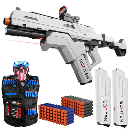 SOFITEN Toy Gun Automatic Sniper Rifle Tactical Vest Toy Foam Blaster with Flashlight Foldable Stock The Shooting Activity Game for Kids Age 8-12