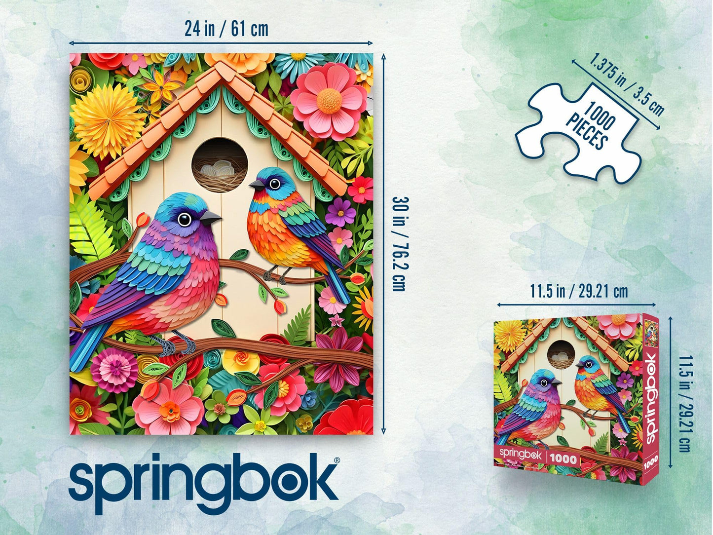 Springbok Blooming Birds 1000 Piece Jigsaw Puzzle for Adults - Poster Now Included - Colorful Bird House - Unique Cut Pieces - Made in USA