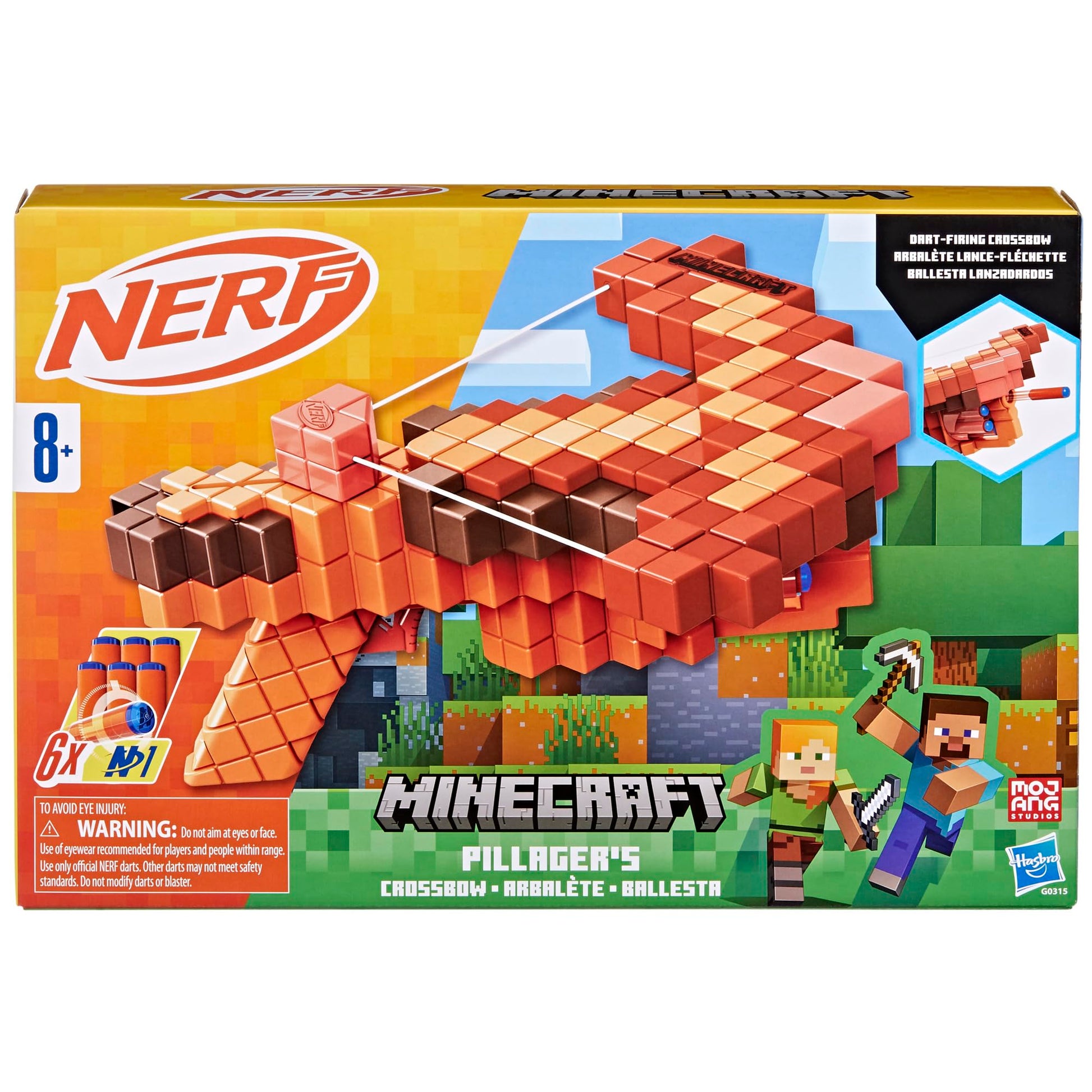 Nerf Minecraft Pillager's Crossbow Dart Blaster, 6 N1 Darts Compatible Only with N1 Dart Blasters, 6 Dart Capacity, Ages 8+
