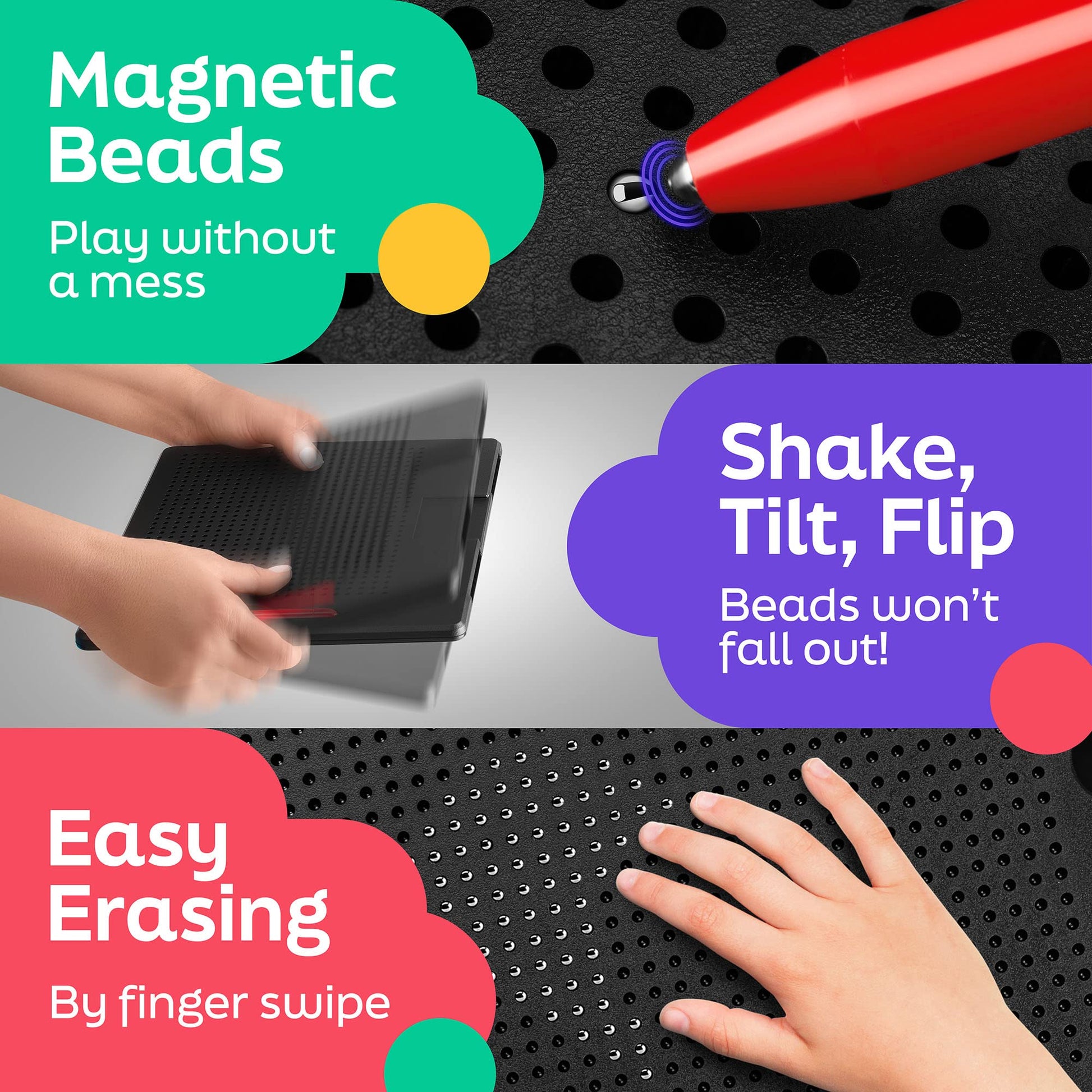 AYNAT FUN Large Magnetic Drawing Board for Kids & Toddlers with Beads and Magnet Stylus Pen - Magnetic Tablet Toy for Airplane & Car Ride Activities