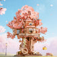 ROBOTIME DIY Miniature House Kits for Adults, 3D Wooden Puzzles for Teenager, Japanese Cherry Blossom Tree Sakura Bonsai Plants for Birthday Gifts