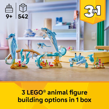 LEGO Creator 3 in 1 Sea Animals: Beautiful Dolphins Building Toy for Girls, Boys, & Kids, Ages 8+ - Gift for Birthdays - Build a Dolphin, Seahorse, or