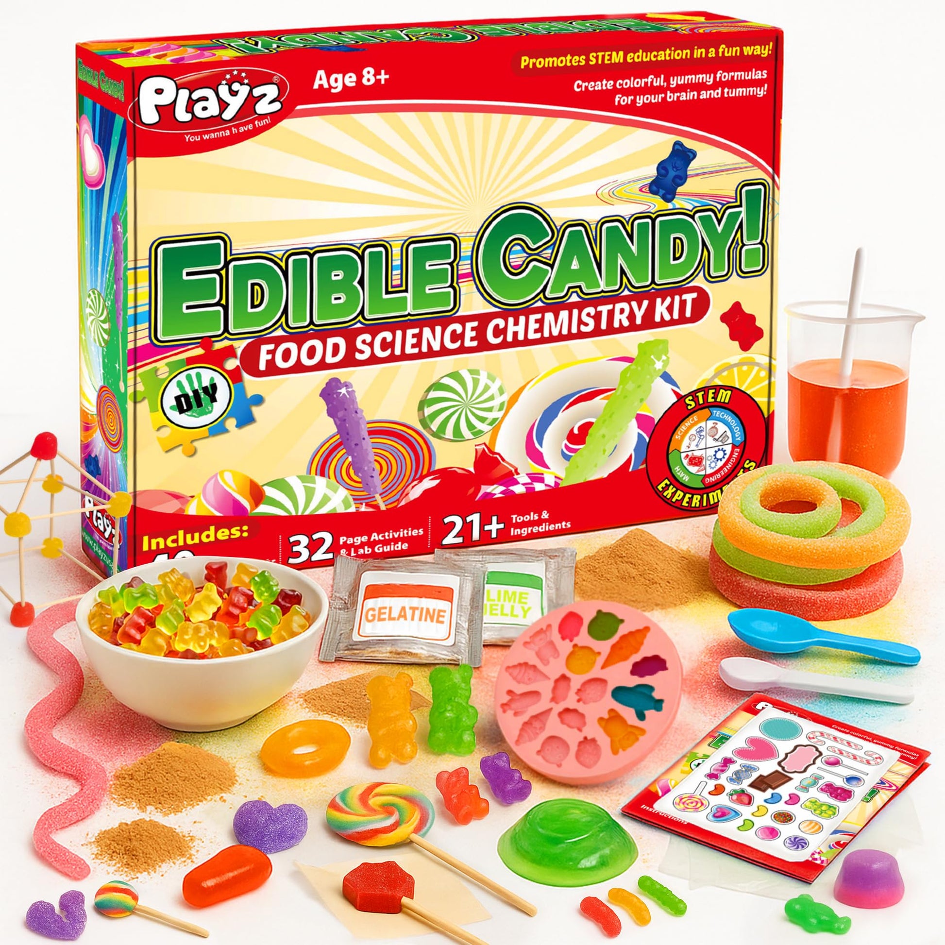 Playz Edible Candy Making Science Kit for Kids Ages 8-12 Years Old - Food Science Chemistry Kid Science Kit with 40 Experiments to Make Your Own