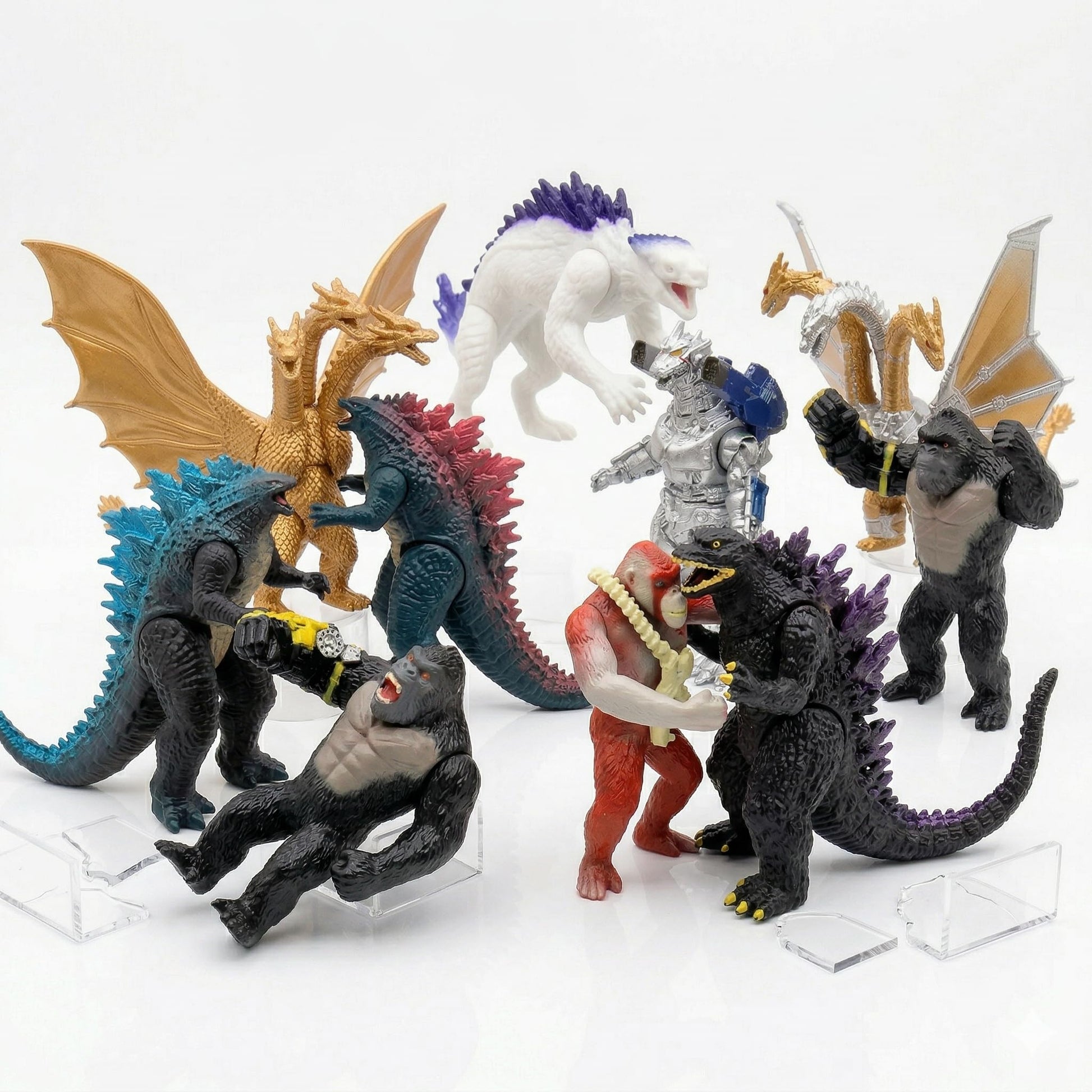 JAYKENIXO 10 Pack Monster Action Figures Set - Dragon, Scar, Kong & Kaiju Creature Toys with Movable Joints, Collectible Battle Figures for Kids