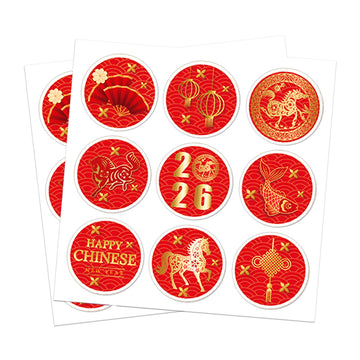 KYMY 2026 Chinese New Year Stickers, 180 Pcs Spring Festival Paper Stickers, Zodiac Horse Lunar New Year Party Favor Labels for Bottles, Envelopes