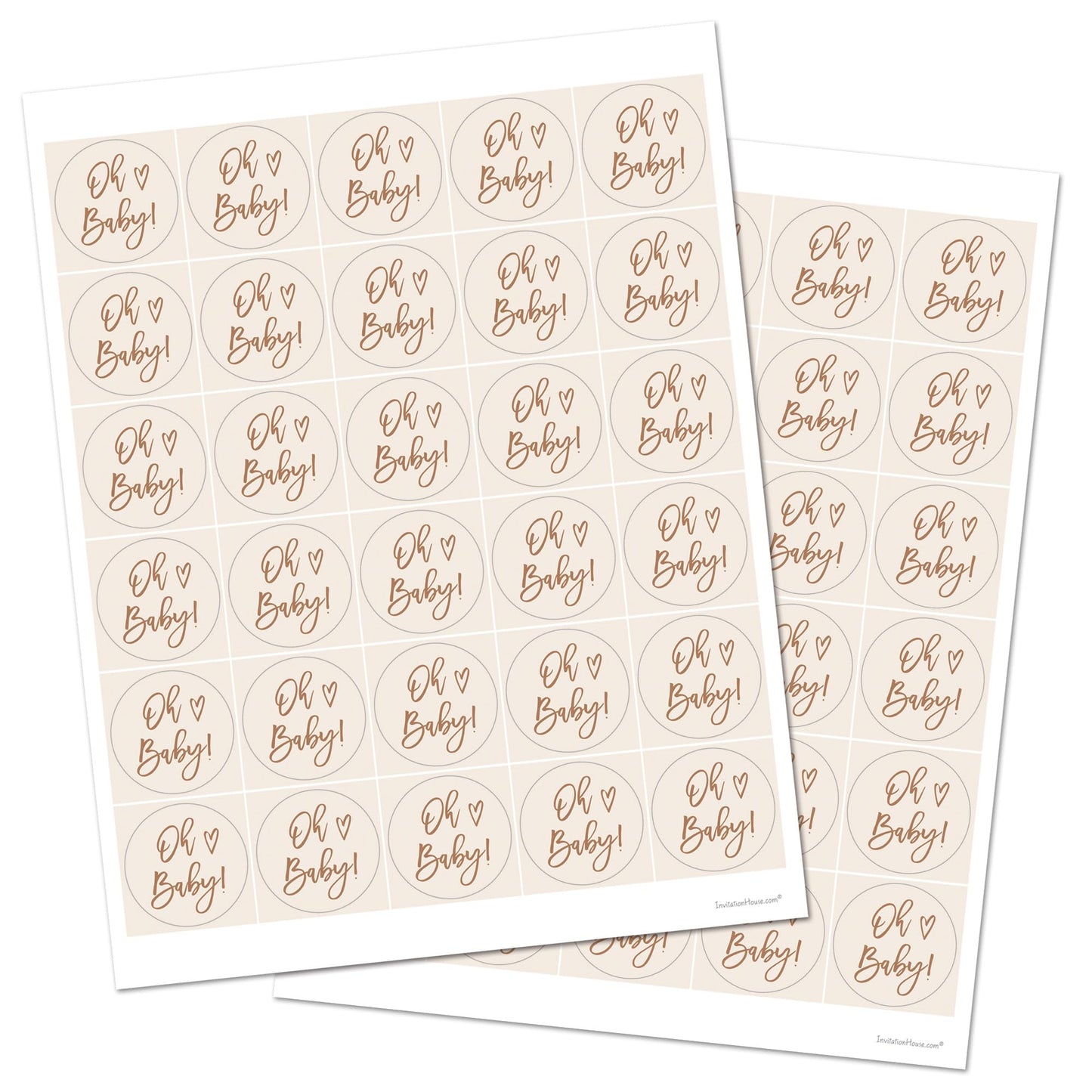 1.5-Inch Round Oh Baby Stickers - Set of 60 (Latte)