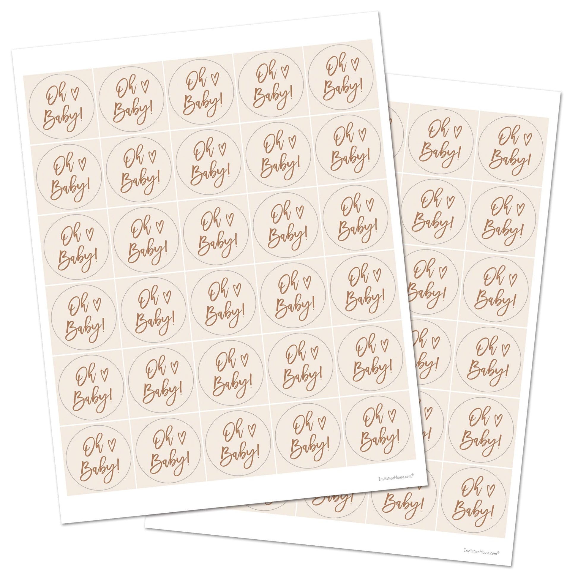 1.5-Inch Round Oh Baby Stickers - Set of 60 (Latte)