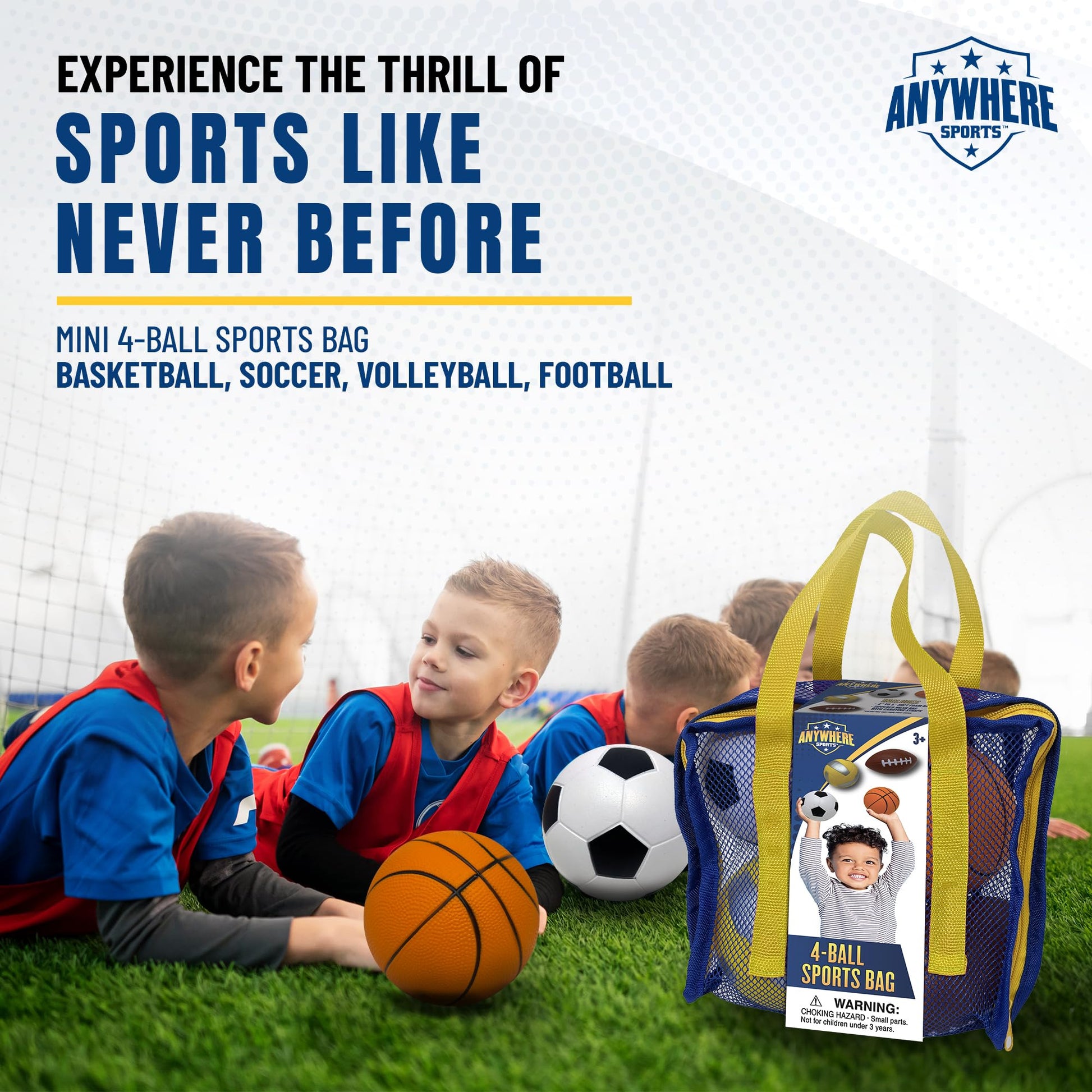 Nature Bound Mini 4-Ball Sports Bag - Soft Foam Balls Set for Kids - Basketball, Soccer, Volleyball, Football - Safe Indoor and Outdoor Play - No Pump